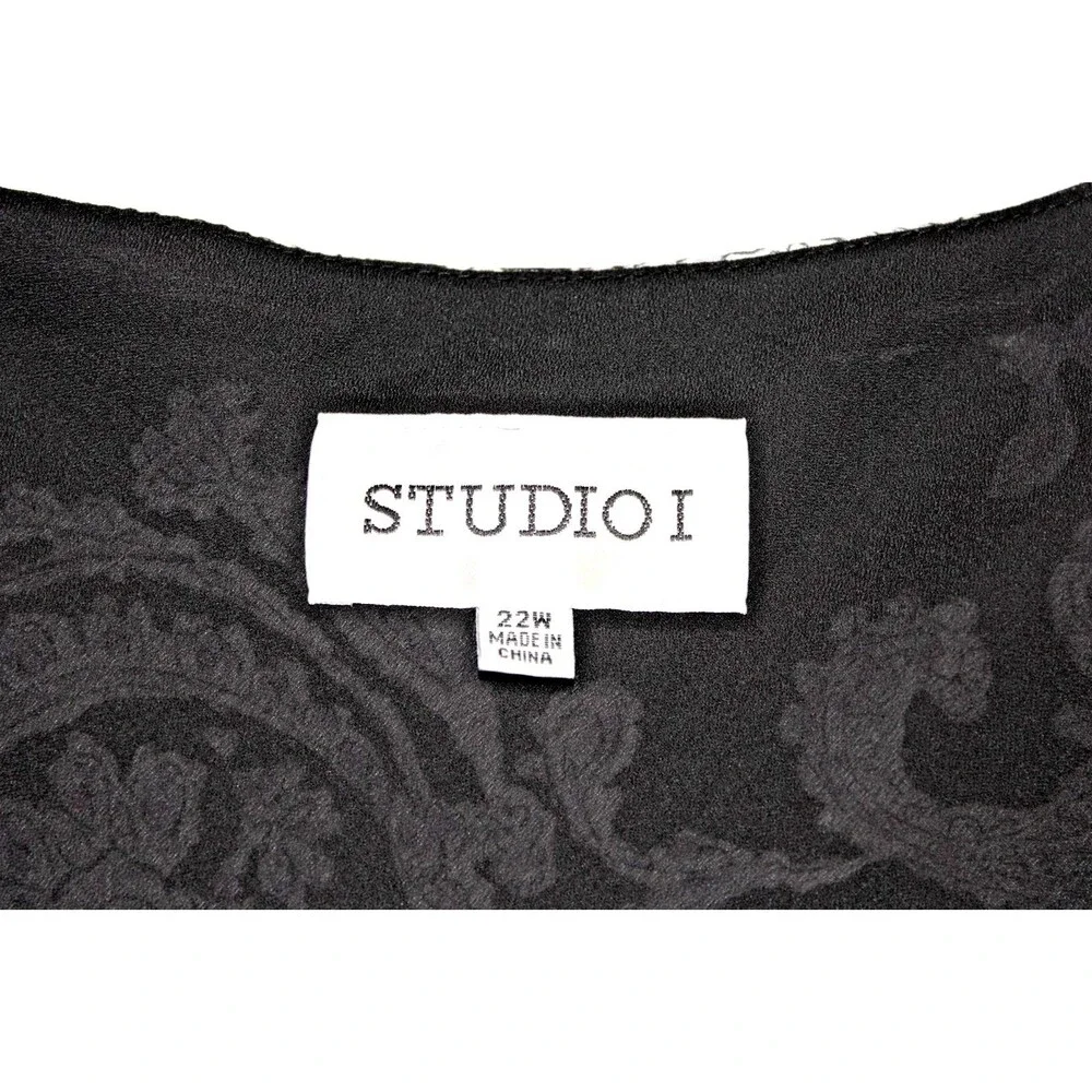 Studio I 22W Black White Print Sleeveless Dress Midi Women Office Church Casual - Picture 3 of 5